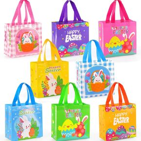 Easter Gift Bags Treat Bags - 16PCS Easter Eggs Hunt Bags with Handle, Reusable Easter Basket Container Non-Woven Easter Gift Bags for Goodies, Easter Bags for Gifts Wrapping, Easter Party Supplies