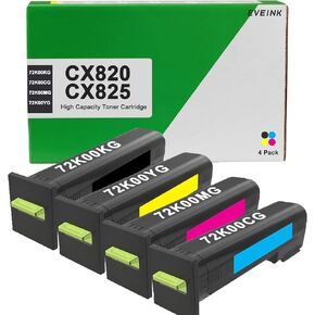 CX825 CX820 Toner Cartridge Extra High Capacity 72K00KG 72K00CG 72K00MG 72K00YG Compatible with Lexmark CX820 CX825 CX860 CS820 Series Printer (4 Pack, Black Cyan Magenta Yellow)