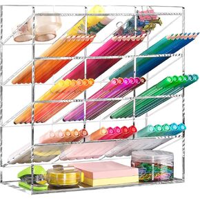 BEYGORM Acrylic Vertical Marker Organizer for 200 Markers,Angled Pen Holders Desktop Organization,Clear Large Stationary Pencil Holder for Desk,Art Supply Storage Organizers for School Supplie