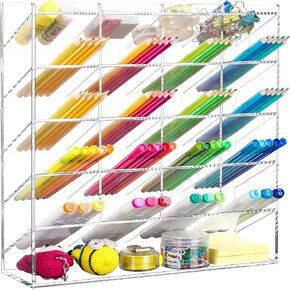 BEYGORM Acrylic Vertical Marker Organizer for 200 Markers,Angled Pen Holders Desktop Organization,Clear Large Stationary Pencil Holder for Desk,Art Supply Storage Organizers for School Supplie