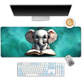 Anime Cat Mouse Pad Green Desk Mat, XL Gaming Mouse Pad with Stitched Edges Non-Slip, Large Keyboard Mat for Desktop Computer Laptop Work Home Cute Office Desk Accessories 31.5x11.8 in