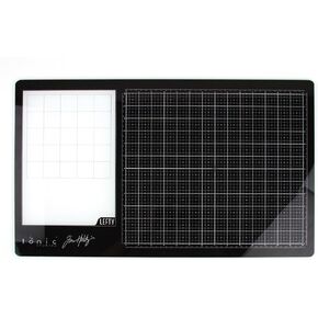 Tim Holtz Glass Cutting Mat - Left Handed Work Surface with 12x14 Measuring Grid and Palette for Paint, Ink, and Mixed Media - Art and Craft Supplies