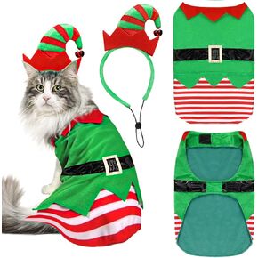 Dog Costume Christmas Pet Clothes Christmas Outfit Elf - Small Medium Dogs Costumes Suit, Velvet Dog Xmas Clothing for Holiday Party Dress Up + Lovely Elf Christmas Headband with Bell - Large