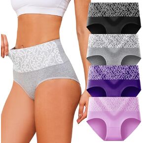 Womens Underwear Cotton Tummy Control High Waisted Underwear Soft Breathable Full Coverage Panties Multipack