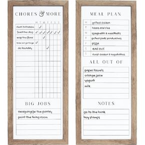 Sheffield Home Set of Two Family Planner Dry Erase Boards Featuring, Chore Chart, Shopping List, Weekly Meal Planner and Notes, 9x21 Inch, Natural