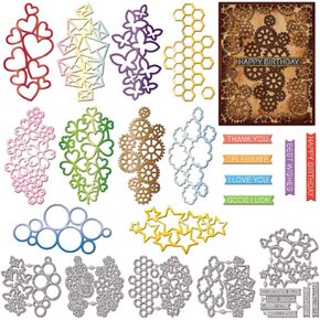 GLOBLELAND Gear Heart Envelope Frame Cutting Dies for Card Making Bubble Butterfly Star Frame Die Cuts Blessings Cutting Dies for DIY Scrapbooking Journal Embossing Paper Craft Decor