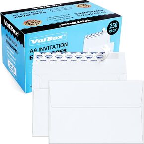 ValBox A9 Invitation Envelopes 250 Qty 5-3/4 x 8-3/4" White Envelopes Self Seal for Invitations, Photos, Wedding, Baby Shower Greeting Cards, Announcements - 5.75 x 8.75 Inches