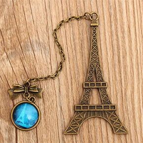 AKOAK 1 Pack Vintage Eiffel Tower Metal Bookmark Glass Gemstone Pendant Holder for Book Creative Item Kids Gift Stationery