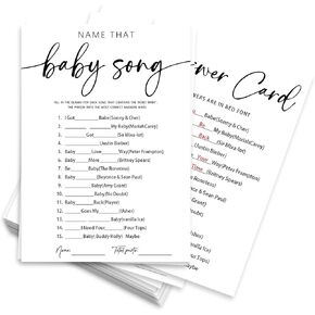Minimalism White Baby Shower Game Kit - Name That Baby Song - 30 Baby Shower Game Cards With 1 Answer Card For Baby Boy Girl, Gender Reveal Games Baby Announcement Baby Shower Party Favors - B08