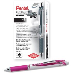 Pentel EnerGel Retractable Liquid Gel Pens, Medium Point, 0.7 mm, Silver Barrel, 12 Black Ink pens, the Ultimate writing pens, the Best Writing Pens for office, school and journaling, Pack of 12