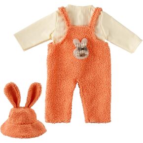 BABESIDE 3 Pcs Reborn Baby Doll Clothes Set for 17-22 Inch Dolls, Cute Bunny Pattern Baby Doll Clothes Doll Overalls with Doll Bucket Hat for Newborn Baby Doll Girls & Boys, Orange