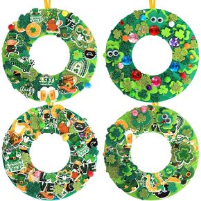 Openfly 12 Sets St. Patrick's Day Foam Wreath Crafts, Self Adhesive Hat Gold Coin Shamrock Foam Stickers St. Patrick's Day Crafts DIY Foam Wreath Signs for Party Classroom Art and Craft Project