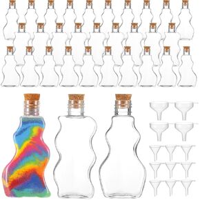 Yaomiao 30 Packs 2.5 oz Plastic Sand Art Bottles with Lids for Kids 3 Styles Sand Art Clear Containers for Gravel Art Wedding Invitations Fun Arts Crafts Supplies Boys Girls Decorations(Cork Topper)