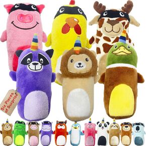 Jalousie 6 Pack Surprise Dog Toy Set Dog Squeaky Toys Dog Chew Toys Animal Character Dog Plush Toys for Fetch Toss Interactive Play Durable (6 Pack Surprise Mix)