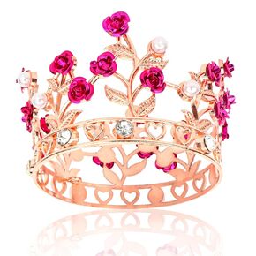 Rose Gold Crown Cake Topper for Wedding Birthday Costume Party Favors Small Crown Hair Accessories for Women