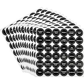Round Spice Labels, 360 Spice Labels Stickers 72 Blank Pantry Labels for Kitchen, Black Labels for Food Kitchen Jars Bottle, Preprinted, 9.8'' × 9.8''