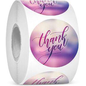easykart labels 500 Thank You Sticker Labels 1.5" Inch Purple Blurred Design in Roll | Highly Recommended for Birthdays, Weddings, Giveaways, Bridal Showers and Perfect for Small Business Owner