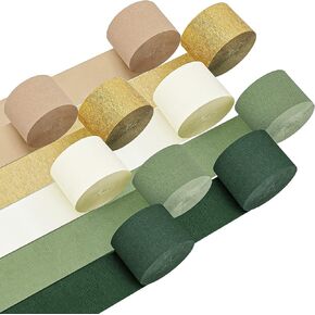 Kisston Crepe Paper Streamers 10 Rolls 820 ft ، حزمة من اللافتات الورقية الكريب لحفل حفل زفاف دش الطفل ديكور حفلة عيد ميلاد (أخضر ، أخضر ، ذهبية ، أبيض ، بني)