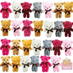DINESIL 28Pcs Plush Bears, Mini Stuffed Animal Bear Plush Toys Keychains for Kids Classroom Exchange Gift, Game Prizes, Easter Party Favor Supplies