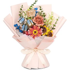 Wooden 3D Puzzles Flower Bouquet Model Kit Building Set, Wood Artifical Flowers Botanical Collection, Creative DIY Unique Home Decor Art Gifts (Lily and Daisy)