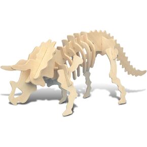 Puzzled 3D Puzzle Triceratops Dinosaur Wood Craft Construction Model Kit Fun & Educational DIY Wooden Toy Assemble Dino Model Unfinished Craft Hobby Puzzle to Build & Paint for Decoration 17pc Pack