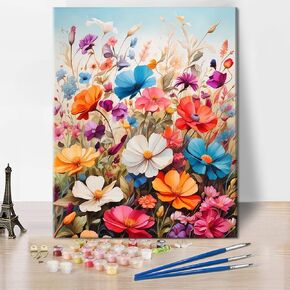 TUMOVO Skull Paint by Numbers, Beautiful Flowers Paint by Numbers, Skull with Flowers Painting Kit with Brushes and Pigment, DIY Oil Painting Kit for Wall Decor, 16x20 Inch