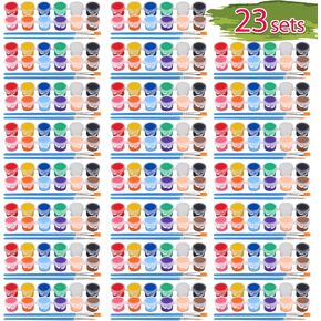 322pcs طلاء أكريليك قابل للغسل للفنون والحرف اليدوية ، 23 مجموعة من مجموعات الطلاء المائية من 12 لونًا لمستلزمات الطلاء الفصول الدراسية ، 23 فرشًا مسطحًا و 23 فرشًا مدببًا