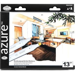 Royal & Langnickel Azure, 13pc Dual-Tip, Alcohol Based Marker Set, Includes - 12 Markers & 1 Blender, Basic Colors