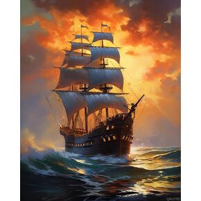 QACEYID Paint by Number for Adults, Playful Pirate Ship, Oil Painting for Beginner, DIY Acrylic Painting Kit for Room Decor Gift 16x20 inch