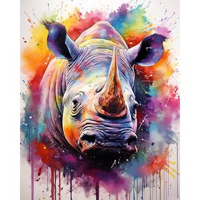 ZUVRDIAI Paint by Numbers for Adults Beginner Kits, Watercolor Animal Rhino, Paint by Number DIY Oil Painting Gift Kit for Home Decor or Festival Gift, 40x50cm