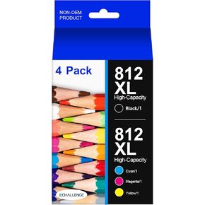 812XL New Upgraded Chips Ink Cartridges Replacement for Epson 812 XL T812XL 812 Ink Cartridge to Use with Workforce Pro WF-7820 WF-7840 WF-7310 EC-C7000 Printer (BCMY, 4 Pack)