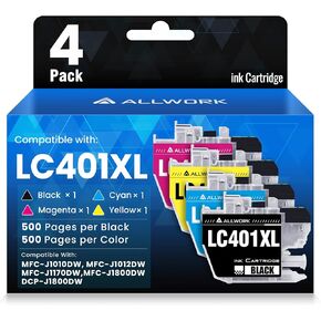 LC401XL LC401 MFC-J1010DW Ink Cartridges for Brother Printer LC 401XL Ink Cartridge Compatible for Brother MFC J1010DW MFC-J1170DW MFC-J1800DW DCP-J1800DW J1012DW Series Printer (4 Pack) High Yield
