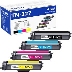 TN227 High Yield Toner Cartridge 4 Pack TN 227 TN-227BK/C/M/Y Replacement for Brother TN227 TN223 TN-227 HL-L3270CDW HL-L3210CW HL-L3230CDW HL-L3230CDN HL-L3290CDW Printer (TN-227BK/C/M/Y)