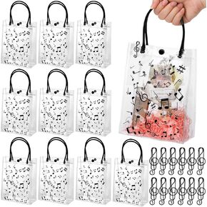 Wesnoy Musical Notes Gift Bags with Handle 6x8 Inch Clear Music Treat Bags Bulk Musical Party Favor Bag with Musical Note Paper Clip for Musician Employee Teacher Gift Birthday Party Supplies(24 Pcs)