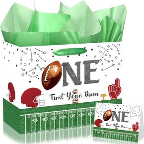 Football 1st Birthday Gift Bag Football First Birthday Decorations First Year Down Gift Wrapping Paper Bag for Football Sports Theme Christmas Baby Shower 1st Birthday Party Favor Supplies