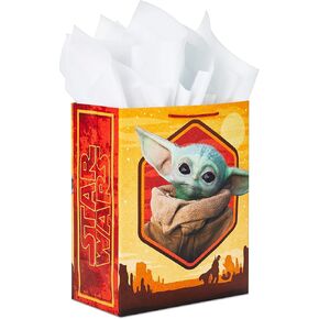 Hallmark 13" Large Star Wars Gift Bag with Tissue Paper (Baby Yoda, The Child, The Mandalorian) for Christmas, Birthdays, Baby Showers, Halloween, May the 4th