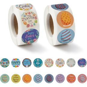 1000 PCS Easter Egg Envelope Stickers, Happy Easter Bunny Stickers Rolls, 16 Designs Stickers Self-Adhesive Label Stickers for Cards Envelope Gifts Party (B Easter)