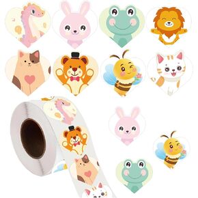 Heart Shaped Animal Sticker Happy Valentine's Day Labels 2 Inch - Valentine Roll Stickers for Kids Heart Sealing Labels for Valentines Day Classroom School Supplies 500 Pcs