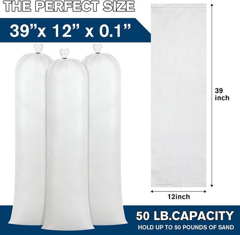Threan 50 Pcs Sand Bags for Flooding Heavy Duty Sand Bags Sandbags for Flooding Tube Sandbags Empty Sand Bags for Water Barrier Flood Barrier(White) in Kuwait