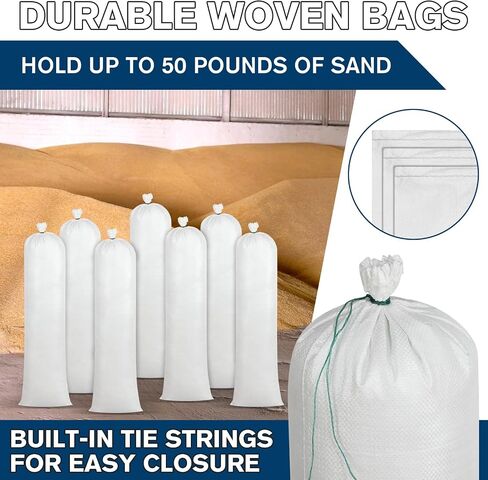 Threan 50 Pcs Sand Bags for Flooding Heavy Duty Sand Bags Sandbags for Flooding Tube Sandbags Empty Sand Bags for Water Barrier Flood Barrier(White) in Kuwait