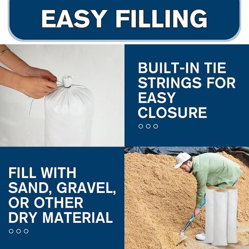 Threan 50 Pcs Sand Bags for Flooding Heavy Duty Sand Bags Sandbags for Flooding Tube Sandbags Empty Sand Bags for Water Barrier Flood Barrier(White) in Kuwait