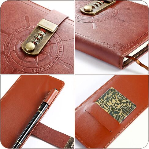 Kesote Diary with Lock, Refillable Journal with Lock Diary Organizer with Pen, Vintage Faux Leather A5 College Ruled Lined Pages Locking Journal Notebook in Kuwait