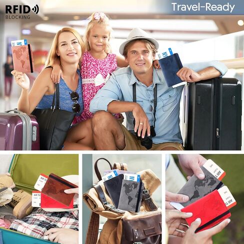 حامل جواز السفر وفتحة بطاقة كومبو RFID من الجلد المخصص لجواز السفر للرجال والنساء واقي غطاء جواز السفر الأمريكي (أزرق لكرة القدم) in Saudi Arabia