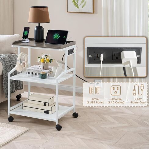 Lauren&Harold 34'' Printer Stand with Storage 3-Tier Printer Table with Power Outlets and USB Ports, Rolling Printer Cart with Adjustable Shelf, Large Black Printer Stand with Wheels for Home Office in Saudi Arabia