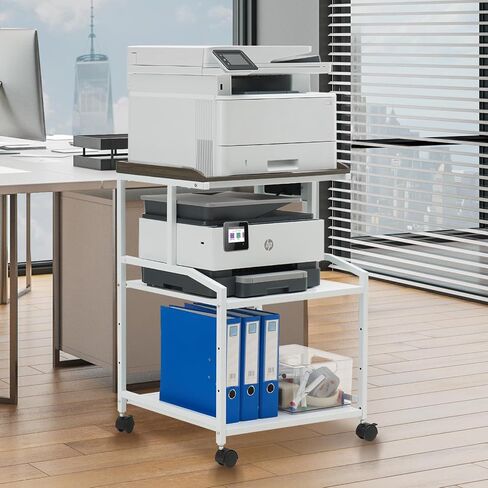 Lauren&Harold 34'' Printer Stand with Storage 3-Tier Printer Table with Power Outlets and USB Ports, Rolling Printer Cart with Adjustable Shelf, Large Black Printer Stand with Wheels for Home Office in Saudi Arabia