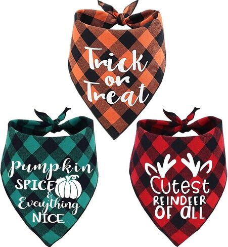 Holiday Plaid Dog Bandanas 3 Pack, Halloween Thanksgiving Christmas Scarf Set for Dogs in Saudi Arabia