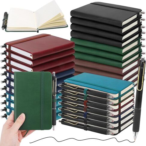 Aodaer 50 Sets Pocket Notebook Journal مع الأقلام ، 160 صفحة ، 3.5 × 5.5 × 5.5 بوصة مصغرة في مجلة Notebook A6 Leather Hardcover College الحكم مع حامل القلم لهدايا مكتب المدرسة ، الأخضر الداكن in Kuwait