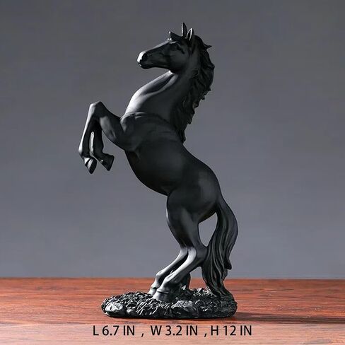 12.2 inches Standing Horse Resin Statue Horse Art Figurine Decorative Home Office Decor Ornaments for Desk Bookshelf Cabinet to Attract Luck and Wealth (Black) in Kuwait