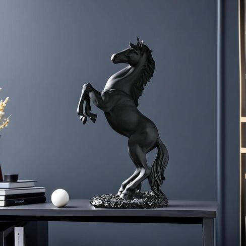12.2 inches Standing Horse Resin Statue Horse Art Figurine Decorative Home Office Decor Ornaments for Desk Bookshelf Cabinet to Attract Luck and Wealth (Black) in Kuwait