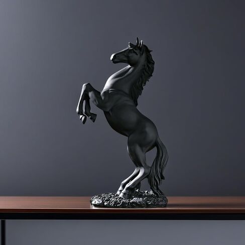 12.2 inches Standing Horse Resin Statue Horse Art Figurine Decorative Home Office Decor Ornaments for Desk Bookshelf Cabinet to Attract Luck and Wealth (Black) in Kuwait
